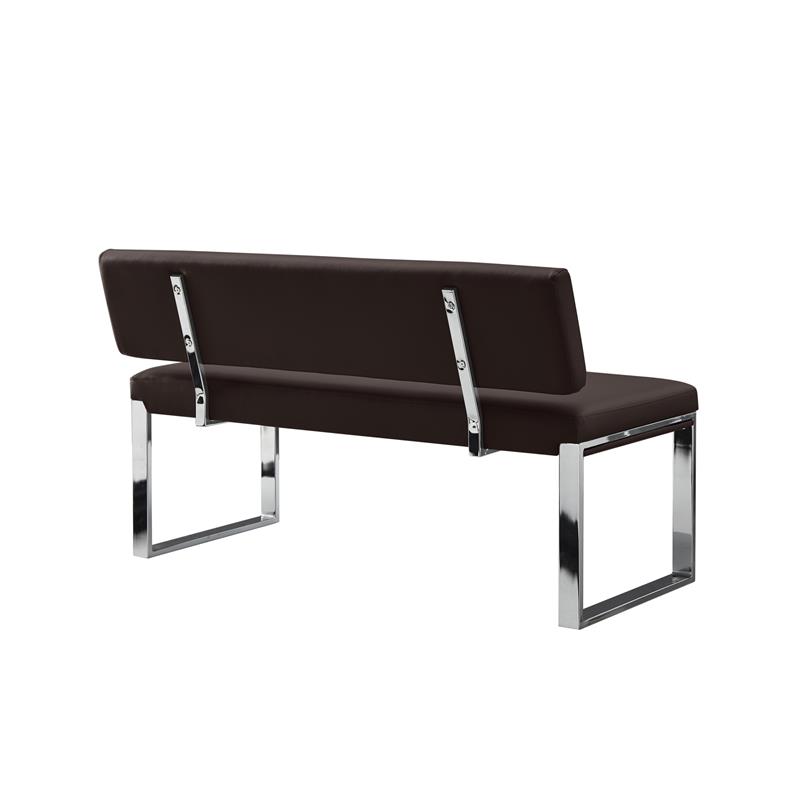 Mabel Bench Brown Leather PU Upholstered Chrome Legs Rectangular