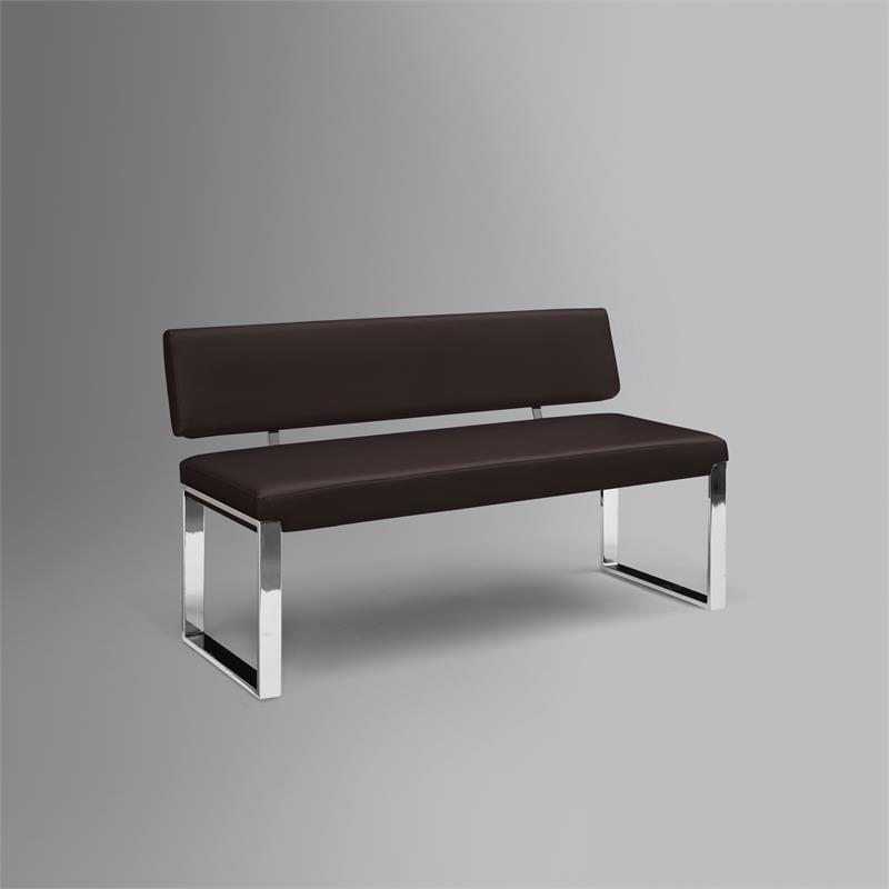 Mabel Bench Brown Leather PU Upholstered Chrome Legs Rectangular