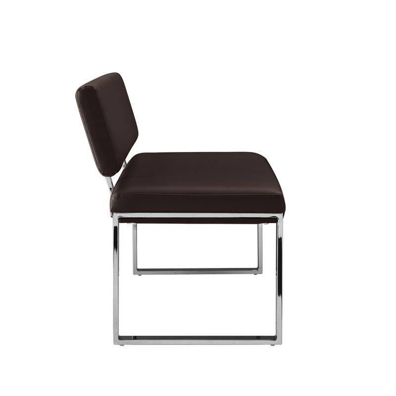 Mabel Bench Brown Leather PU Upholstered Chrome Legs Rectangular
