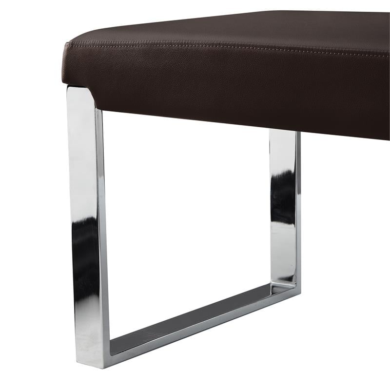 Mabel Bench Brown Leather PU Upholstered Chrome Legs Rectangular