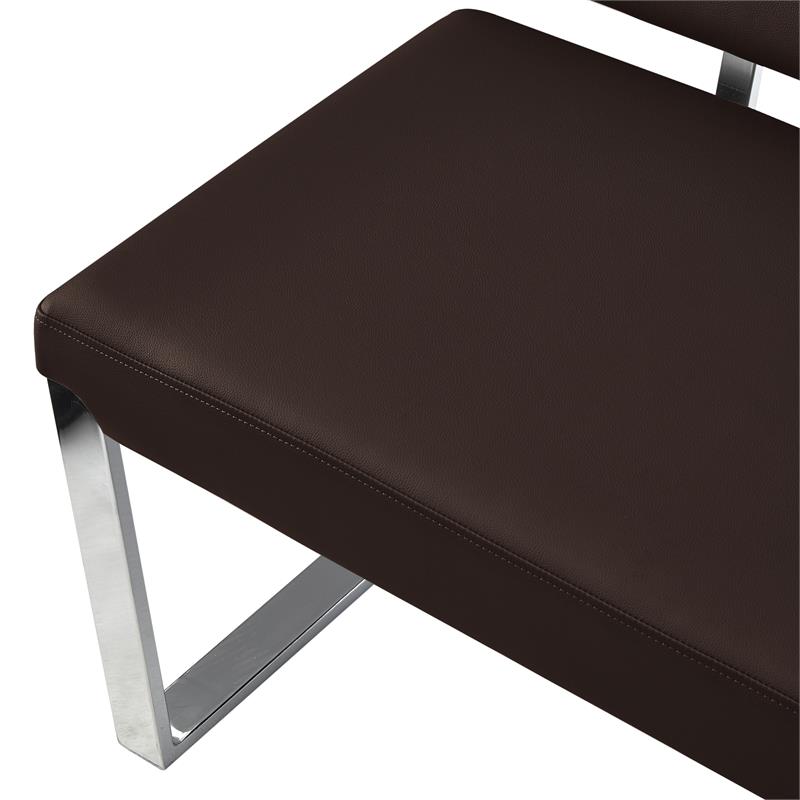 Mabel Bench Brown Leather PU Upholstered Chrome Legs Rectangular