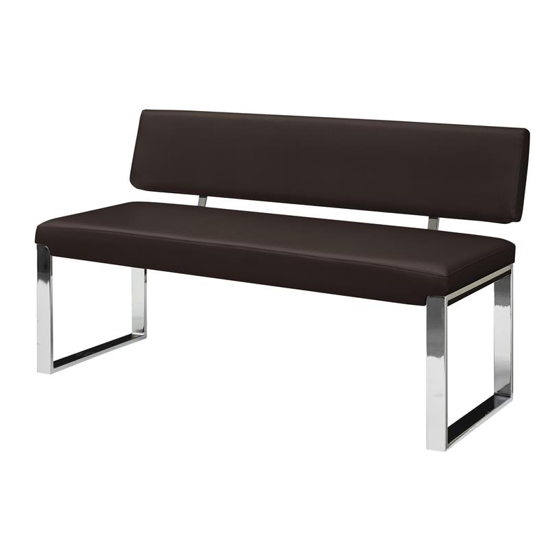Mabel Bench Brown Leather PU Upholstered Chrome Legs Rectangular