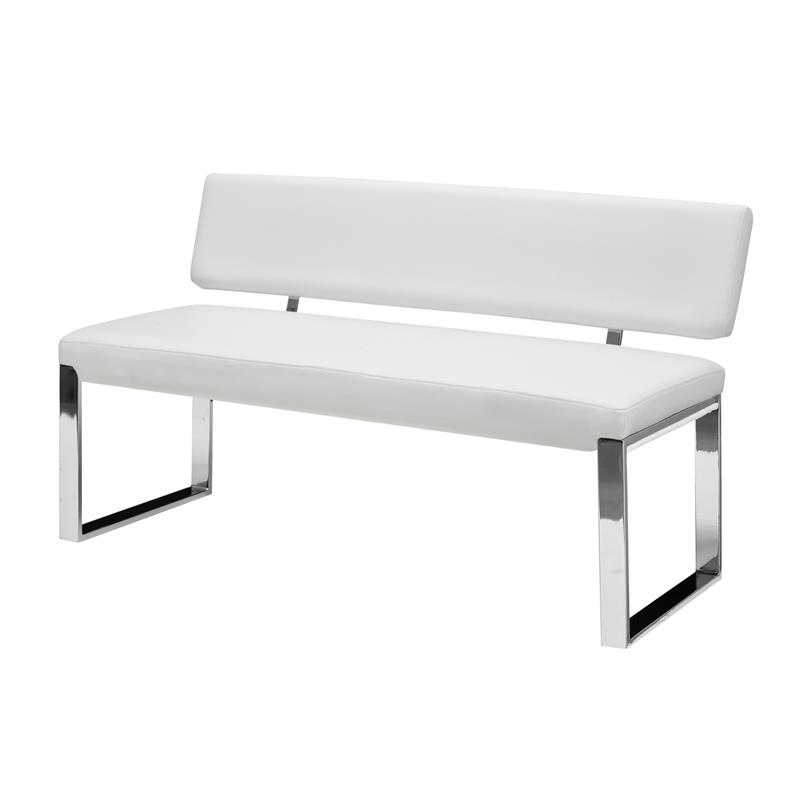 Mabel  Bench White Leather PU Upholstered Chrome Legs Rectangular