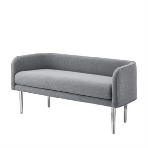 Matthias Rectangular Bench Gray Linen  Upholstered Polished Legs
