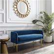 Matthias Rectangular Bench Navy Blue Velvet Upholstered Brushed Legs