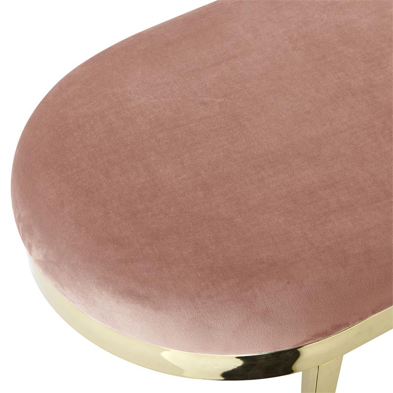 Issac Oval Bench Blush Velvet  Upholstered Polished Legs