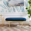 Issac Oval Bench Navy Blue Velvet  Upholstered Polished Legs