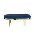 Issac Oval Bench Navy Blue Velvet  Upholstered Polished Legs