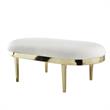 Issac Oval Bench White Leather PU  Upholstered Polished Legs