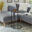 Annabel End Table Black with Faux Marble Veneer Top Black Metal Base