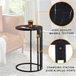 Annabel End Table Black with Faux Marble Veneer Top Black Metal Base