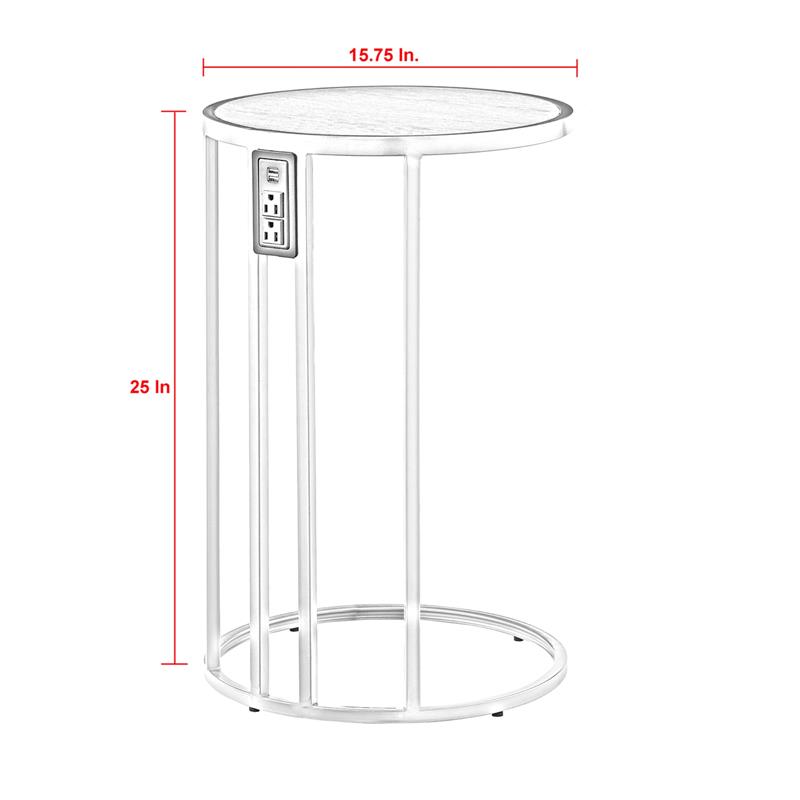 Annabel End Table Black with Faux Marble Veneer Top Black Metal Base