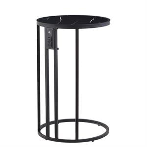 Annabel End Table Black with Faux Marble Veneer Top Black Metal Base