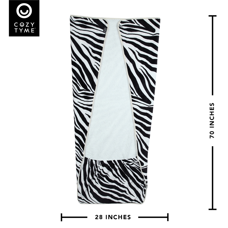 Mekhi Sherpa Polyester Extra Soft Throw Blanket with Feet Pocket Zebra 28