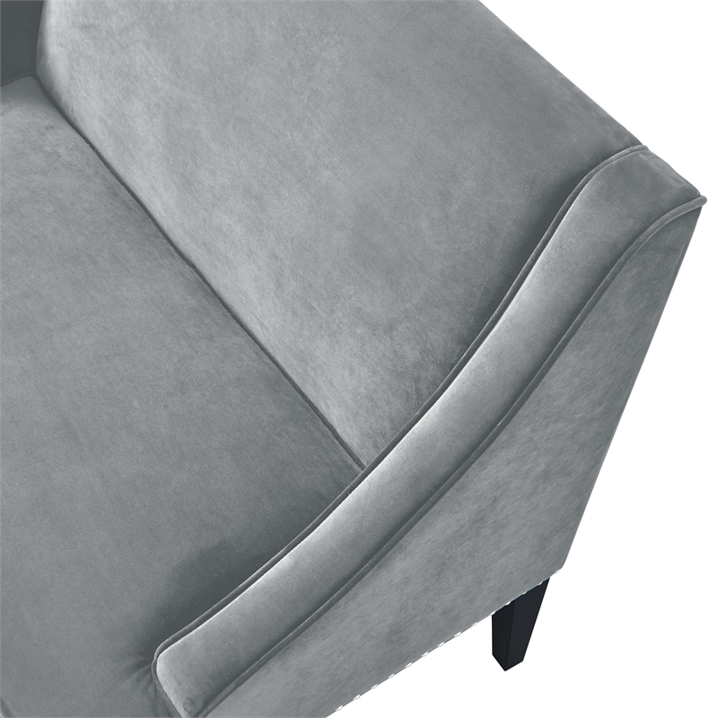 Clare Rectangular Bench Gray Velvet Upholstered Swoop Arm Nailhead Trim