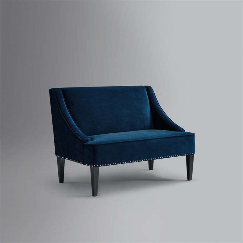 Clare Rectangular Bench Navy Blue Velvet Upholstered Swoop Arm