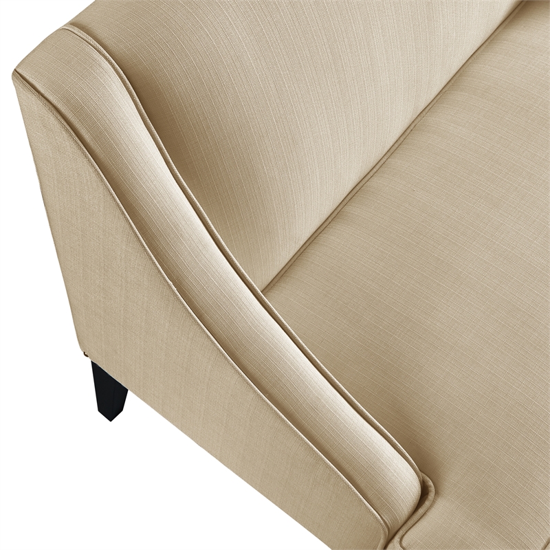 Clare Rectangular Bench Beige Linen Upholstered Swoop Arm Nailhead Trim