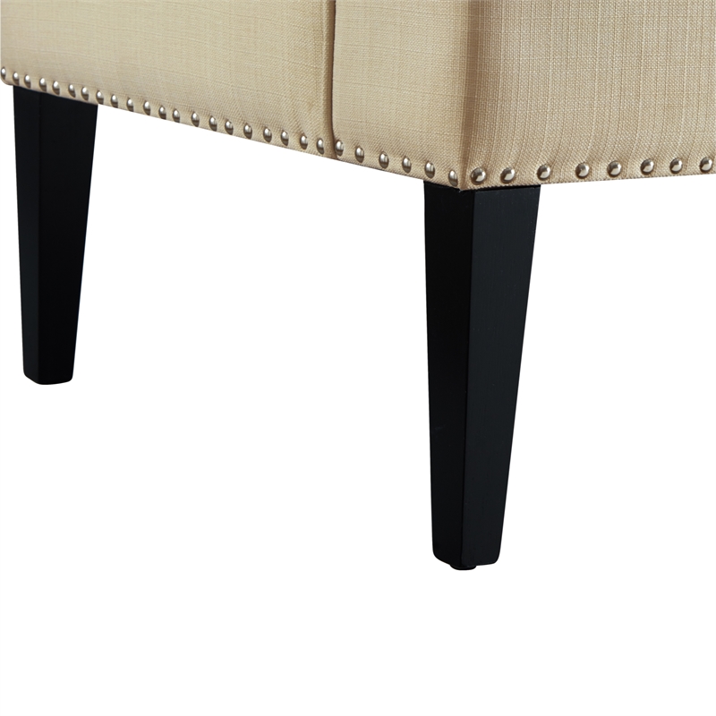 Clare Rectangular Bench Beige Linen Upholstered Swoop Arm Nailhead Trim