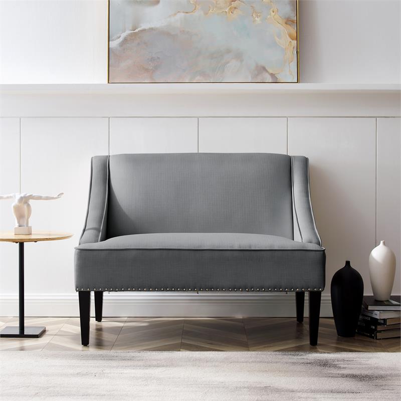 Clare Rectangular Bench Light Gray Linen Upholstered Swoop Arm