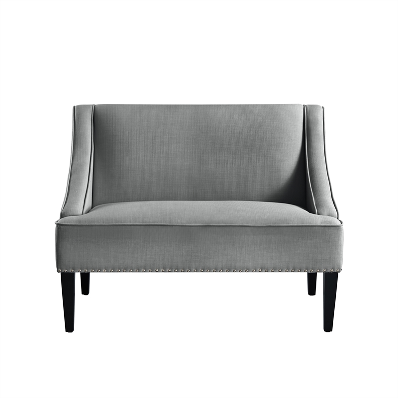 Clare Rectangular Bench Light Gray Linen Upholstered Swoop Arm