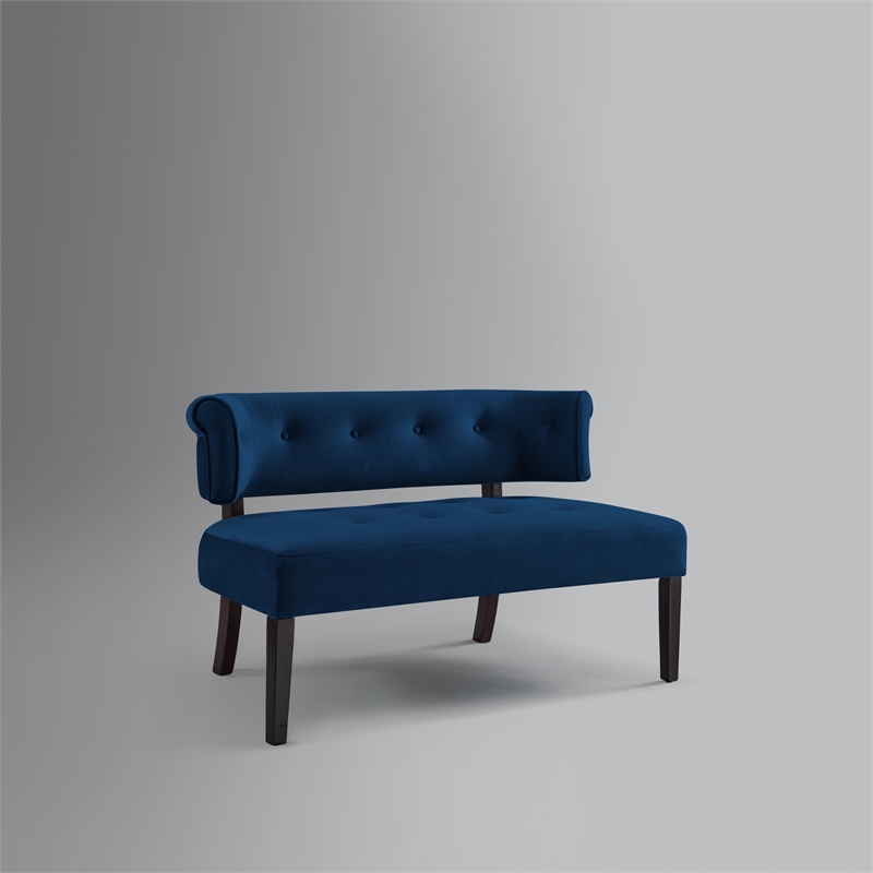 Addilynn Rectangular Bench Navy Blue Velvet Upholstered Button Tufted