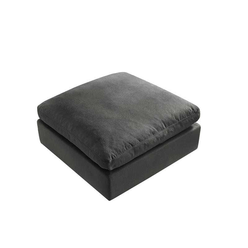 Kaelynn Ottoman Charcoal Gray Linen Upholstered