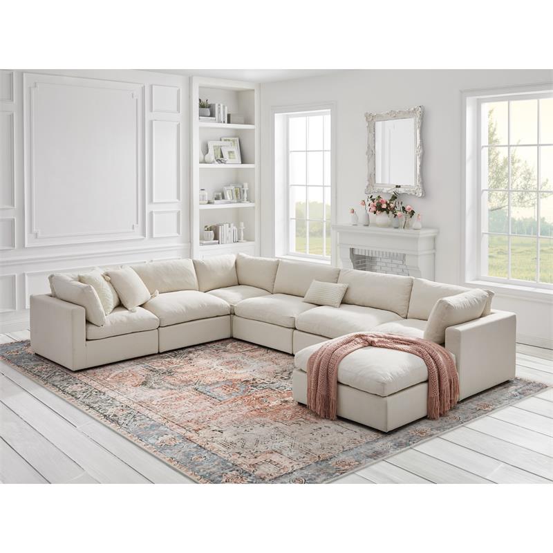Kaelynn Ottoman Cream White Linen Upholstered