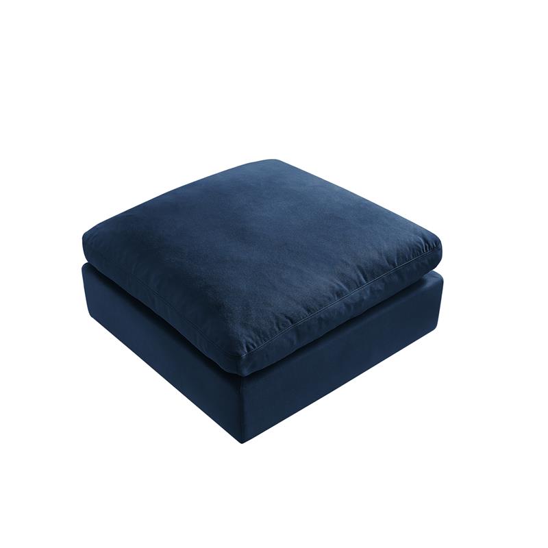 Kaelynn Ottoman Navy Blue Linen Upholstered