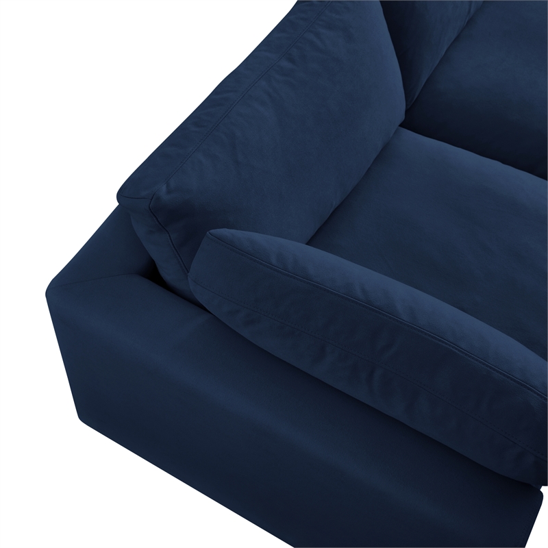 Kaelynn Sofa Navy Blue Linen Upholstered 4 Seat and Ottoman