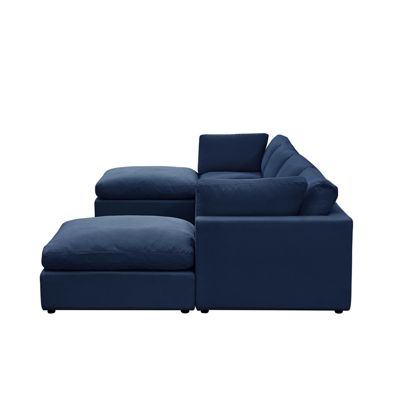 Kaelynn Sofa Navy Linen Upholstered 4 Seat and 2 Ottoman