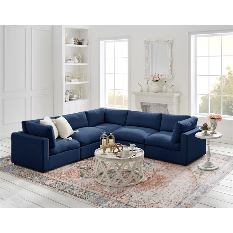 Kaelynn Corner Sofa Navy Blue Linen Upholstered