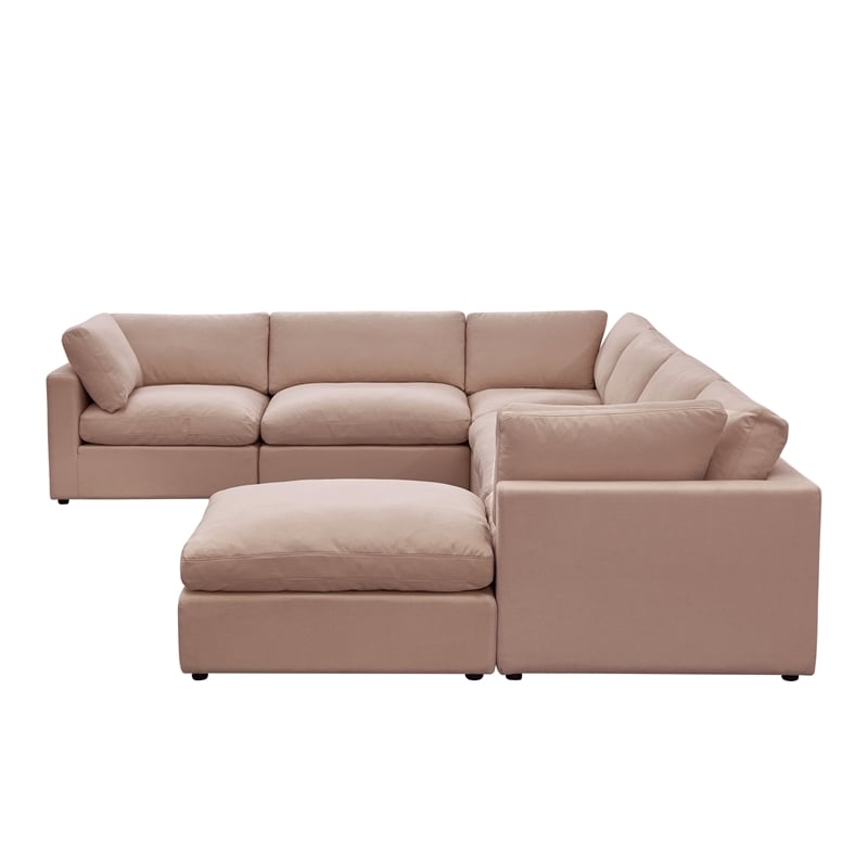Kaelynn Corner Sofa Pink Linen Upholstered with Ottoman