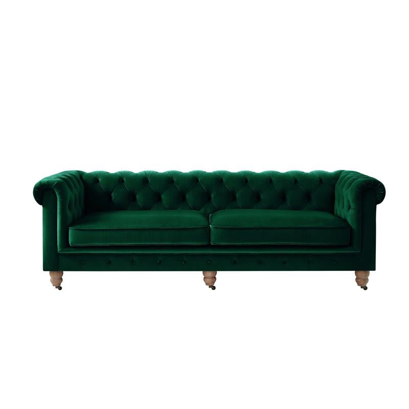 Londynn Sofa Hunter Green Velvet 93L x 33.5W x 30.3H Button Tufted Rolled Arm