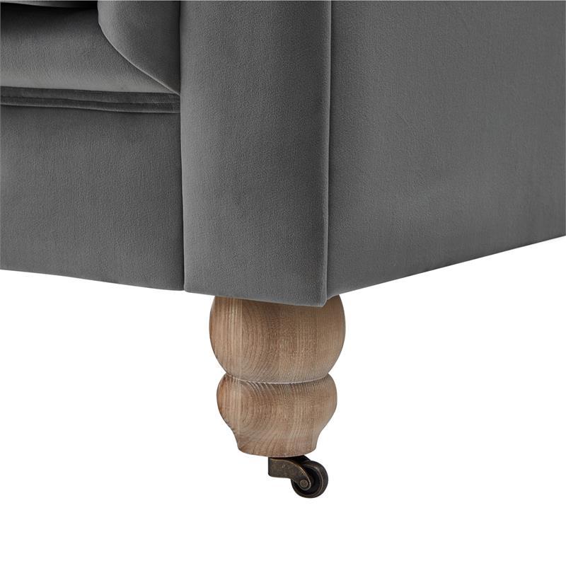 Londynn Club Chair Dark Gray Velvet 42L x 33.5W x 30.3H Button Tufted Rolled Arm