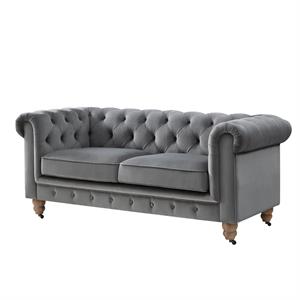 Londynn Loveseat Dark Grey Velvet 71L x 33.5W x 30.3H Button Tufted Rolled Arm