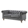 Londynn Loveseat Dark Grey Velvet 71L x 33.5W x 30.3H Button Tufted Rolled Arm