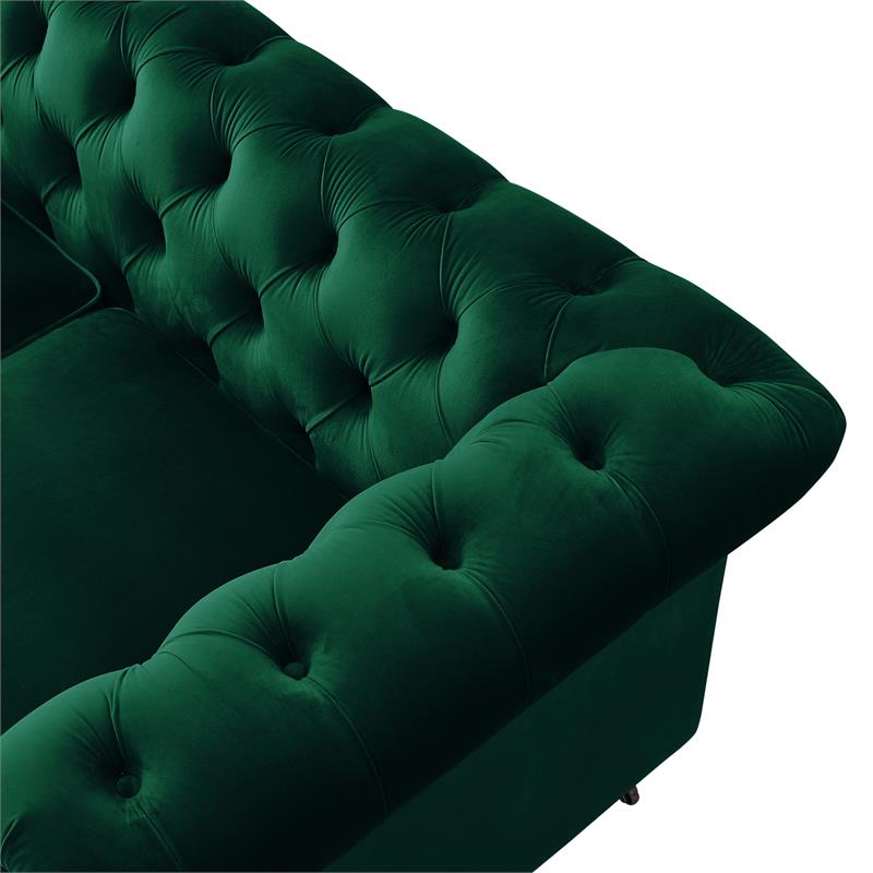 Londynn Loveseat Green Velvet 71L x 33.5W x 30.3H Button Tufted Rolled Arm