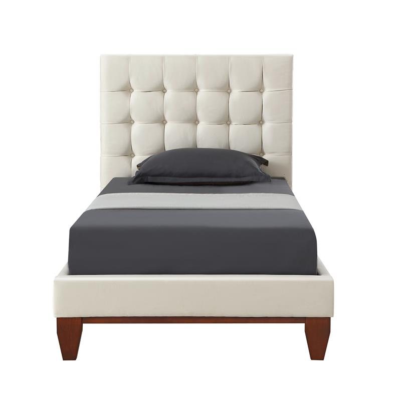 Blake Beds Beige Linen Twin Button Tufted