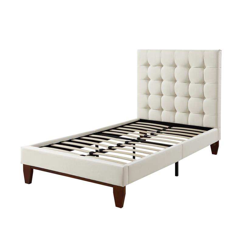 Blake Beds Beige Linen Twin Button Tufted