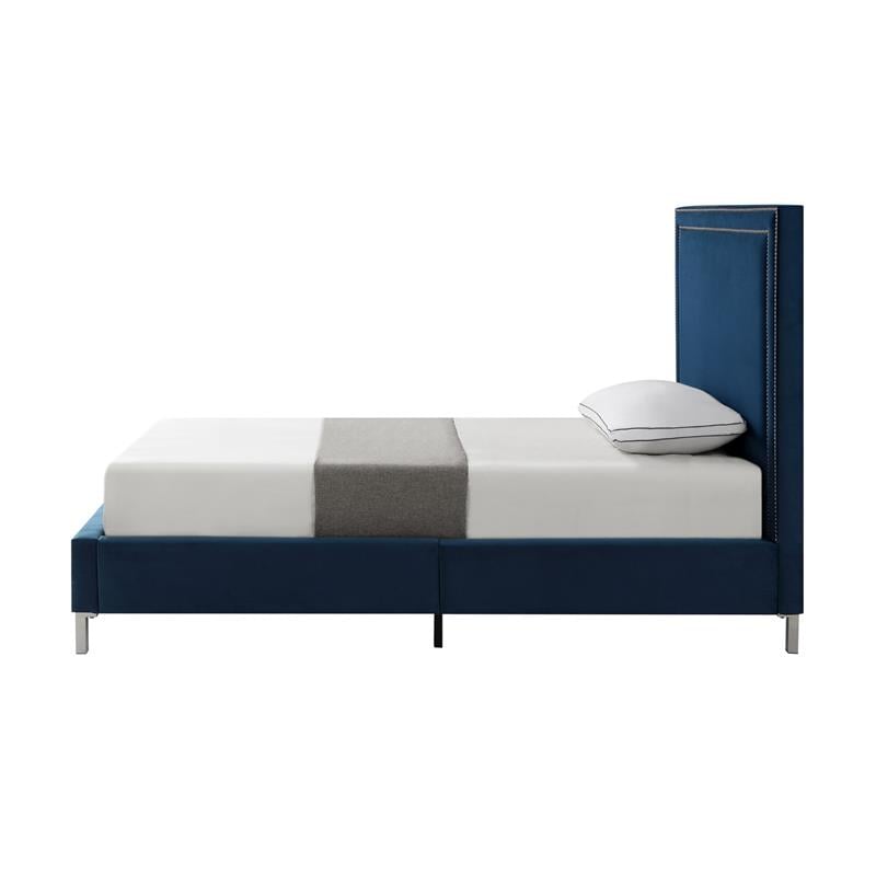 Tristan Beds Navy Velvet Twin Nailhead Trim