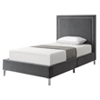 Tristan Beds Gray Velvet Twin Nailhead Trim