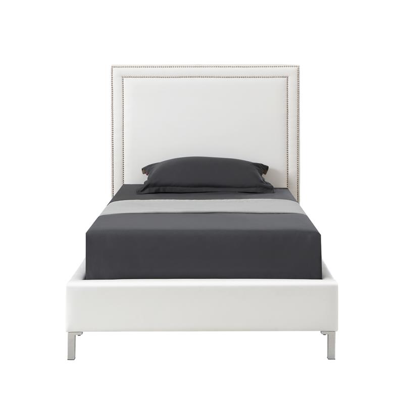 Tristan Beds White Leather PU Twin Nailhead Trim