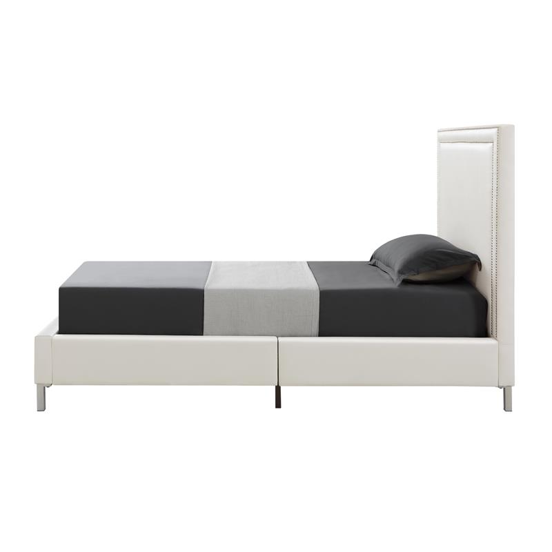 Tristan Beds White Leather PU Twin Nailhead Trim