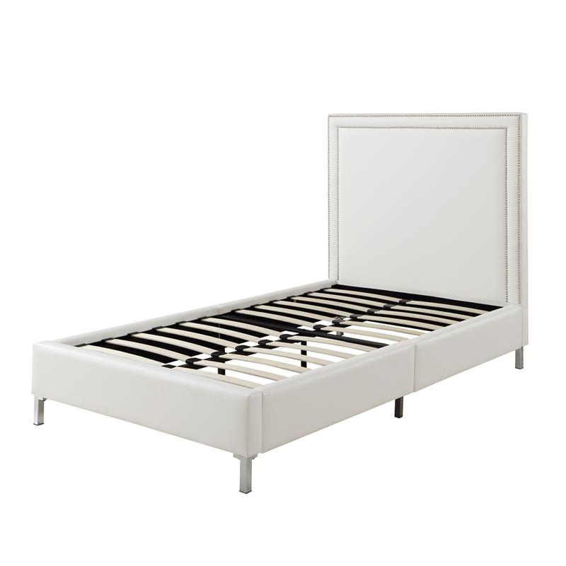 Tristan Beds White Leather PU Twin Nailhead Trim