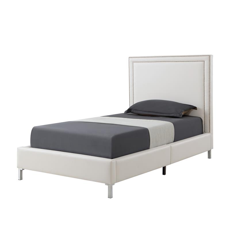 Tristan Beds White Leather PU Twin Nailhead Trim