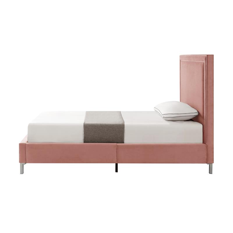 Tristan Beds Blush Velvet Twin Nailhead Trim