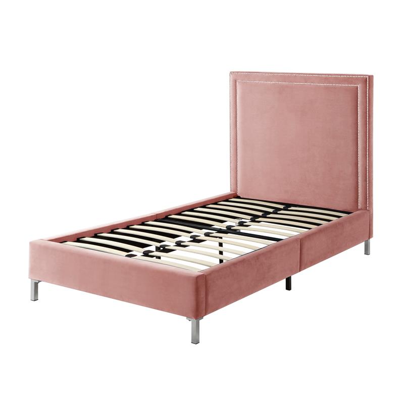 Tristan Beds Blush Velvet Twin Nailhead Trim