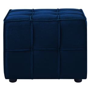 Gannon Tufted Cube Ottomans Navy Blue Velvet  Upholstered Piping Trim