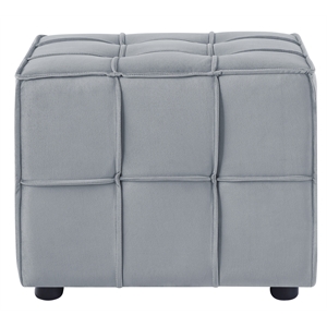 Gannon Tufted Cube Ottomans Light Grey Velvet  Upholstered Piping Trim