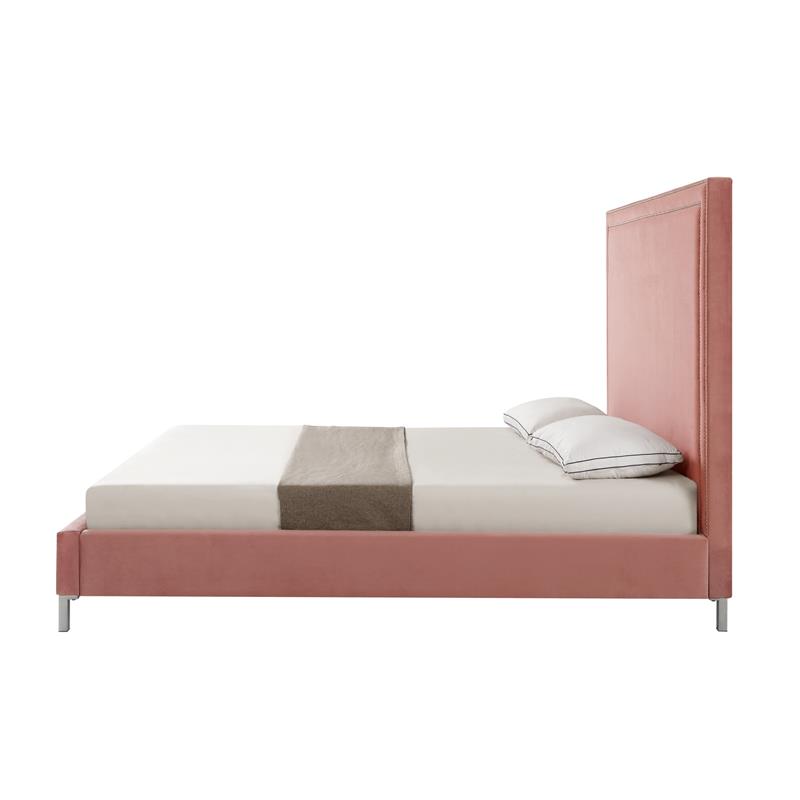 Tristan Beds Blush Pink Velvet Queen Nailhead Trim